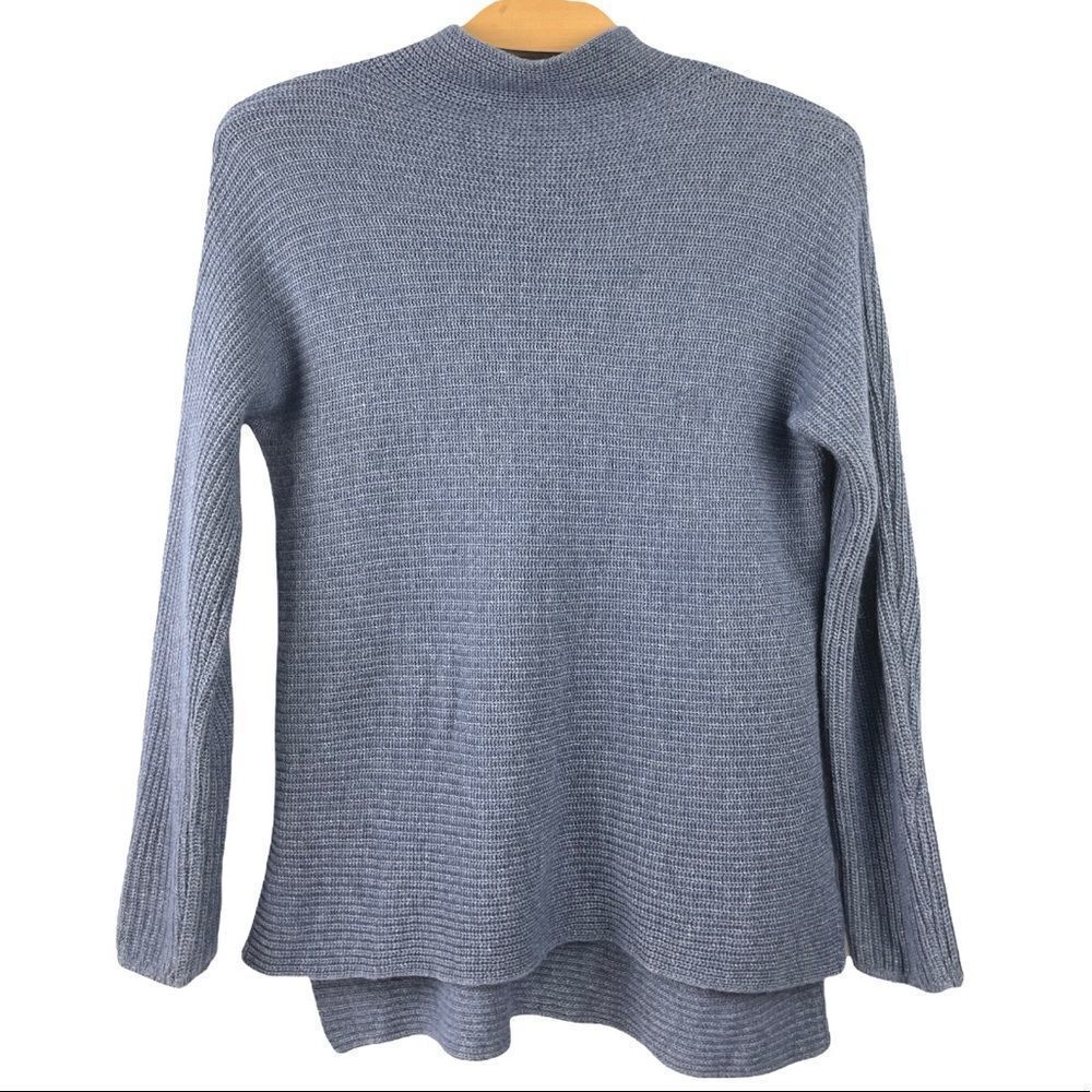 Bartolini Blue Wool Blend Horizontal Ribbed Mock Neck Sweater w/ Cashmere Size M